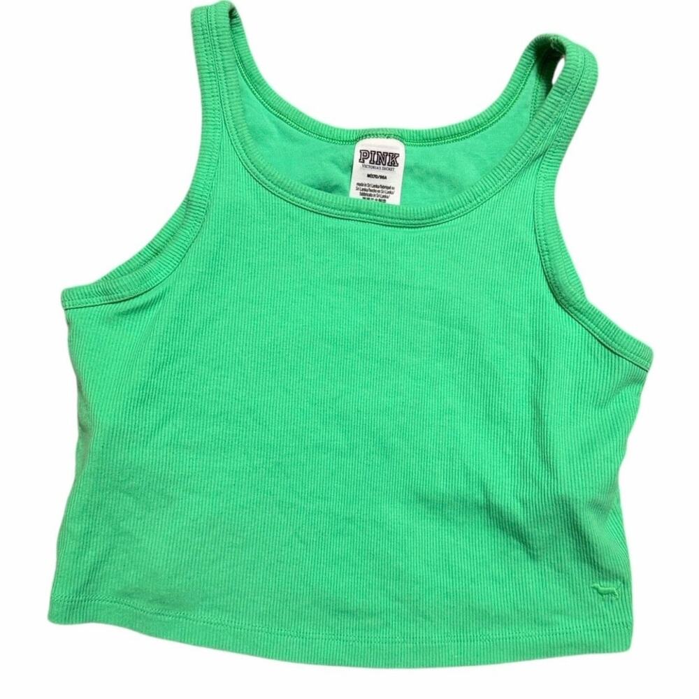 Victoria’s Secret PINK Green Ribbed Cropped Tank Top – Medium